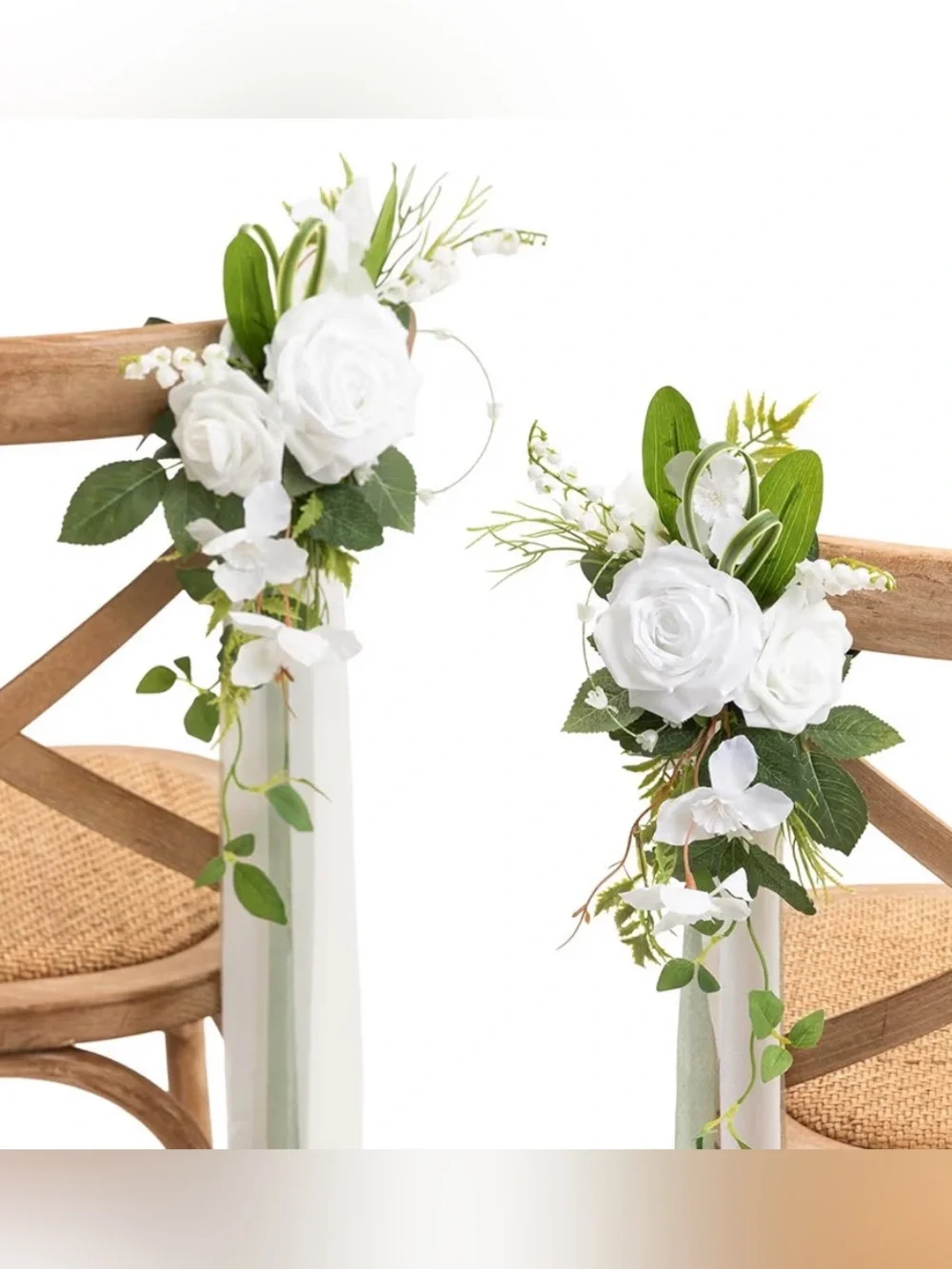 Ling's moment Pew Decorations for Weddings, Lily White Aisle Chair Flowers | 8pc